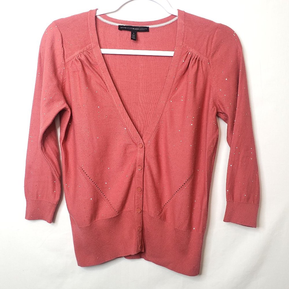 WHITE HOUSE BLACK MARKET Salmon 3/4 Sleeve Sequin Sweater Size S